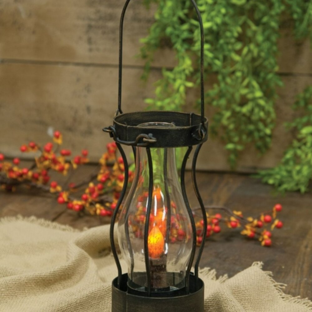 New Primitive Latch Lantern with built in Timer Candle = Battery operated